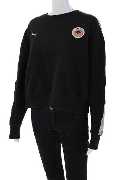 Puma Womens Cotton Long Sleeve Cropped Crew Neck Sweatshirt Black Size L