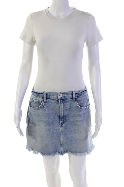 Citizens of Humanity Womens Cotton Frayed Zippered Denim Skirt Blue Size 29