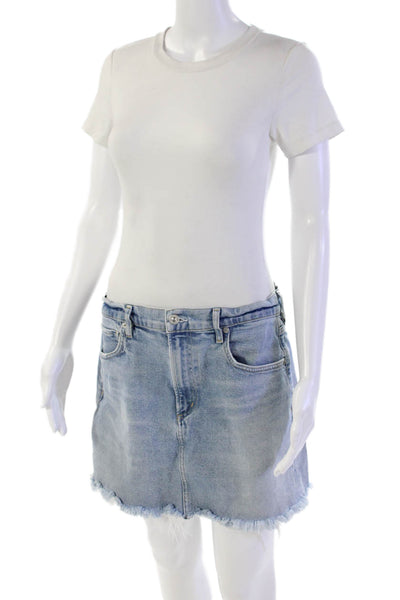 Citizens of Humanity Womens Cotton Frayed Zippered Denim Skirt Blue Size 29