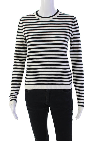 Velvet Womens Cotton Knit Striped Long Sleeve Pullover Sweater Top White Size XS