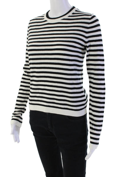Velvet Womens Cotton Knit Striped Long Sleeve Pullover Sweater Top White Size XS