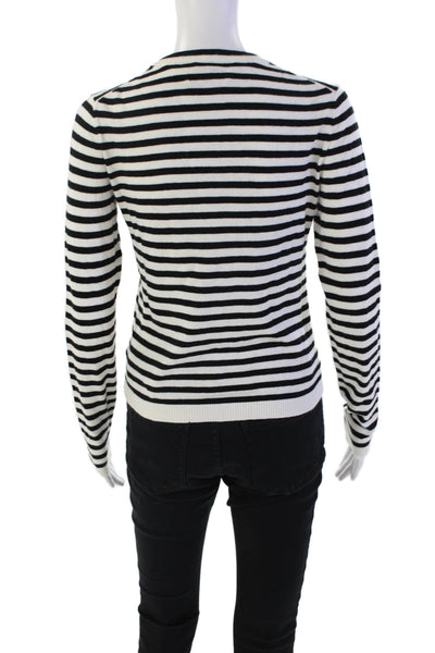 Velvet Womens Cotton Knit Striped Long Sleeve Pullover Sweater Top White Size XS