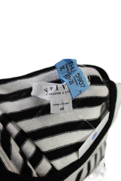 Velvet Womens Cotton Knit Striped Long Sleeve Pullover Sweater Top White Size XS