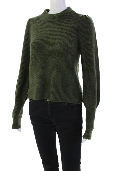 Design History Womens Knit Round Neck Pullover Sweater Top Green Size S