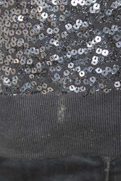Chaser Womens Cotton Sequin Round Neck Pullover sweatshirt Top Black Size S