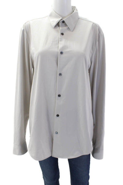 Theory Womens Cotton Blend Collared Long Sleeve Button Up Blouse Top Gray Size L