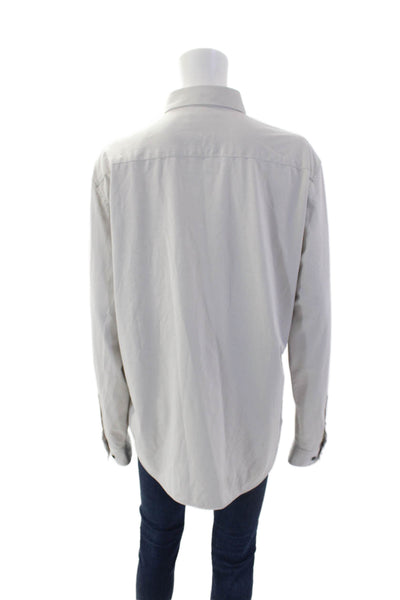 Theory Womens Cotton Blend Collared Long Sleeve Button Up Blouse Top Gray Size L