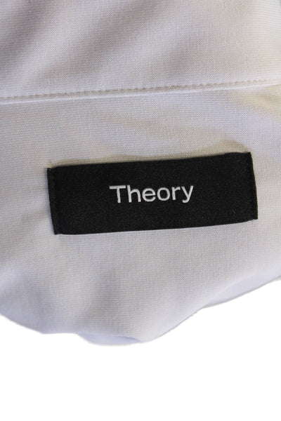 Theory Womens Cotton Blend Collared Long Sleeve Button Up Blouse Top Gray Size L