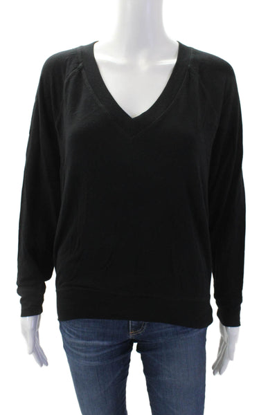 Splits 59 Women's V-Neck Long Sleeves Ribbed Hem Blouse Black Size XS
