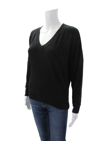 Splits 59 Women's V-Neck Long Sleeves Ribbed Hem Blouse Black Size XS