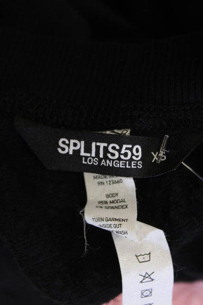 Splits 59 Women's V-Neck Long Sleeves Ribbed Hem Blouse Black Size XS