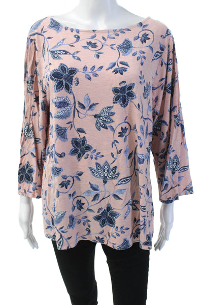 J Jill Women's Short Sleeves Round Neck Basic T-Shirt Blouse Floral Size L