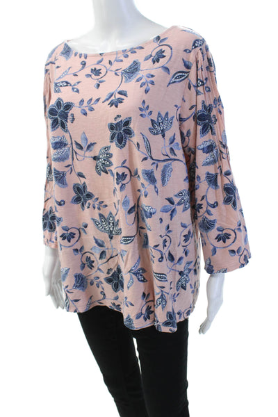 J Jill Women's Short Sleeves Round Neck Basic T-Shirt Blouse Floral Size L