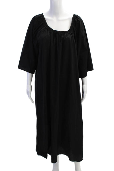 Massimo Dutti Womens Cotton Off The Shoulder Long Sleeve Maxi Dress Black Size M