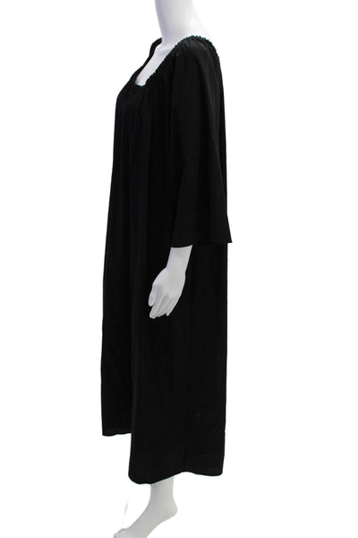 Massimo Dutti Womens Cotton Off The Shoulder Long Sleeve Maxi Dress Black Size M
