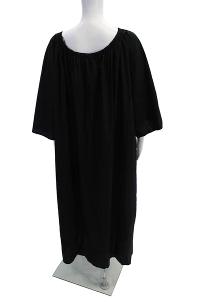 Massimo Dutti Womens Cotton Off The Shoulder Long Sleeve Maxi Dress Black Size M