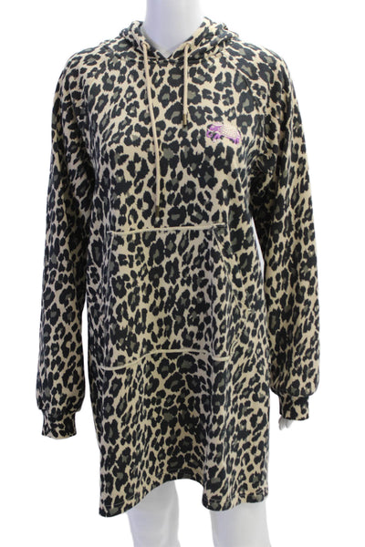 Nicole Miller Womens Long Sleeve Cheetah Hoodie Dress Brown Black Size Small