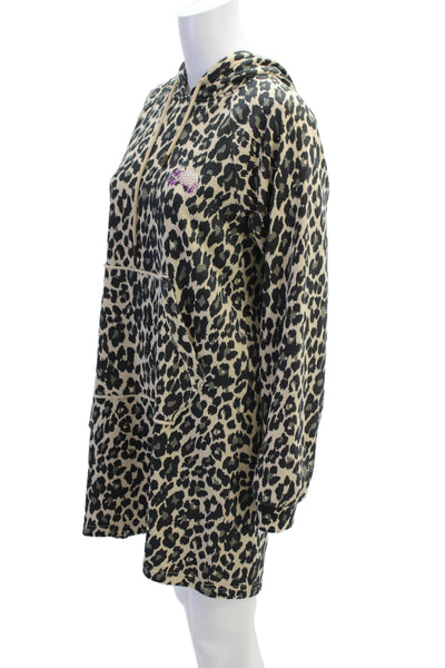 Nicole Miller Womens Long Sleeve Cheetah Hoodie Dress Brown Black Size Small
