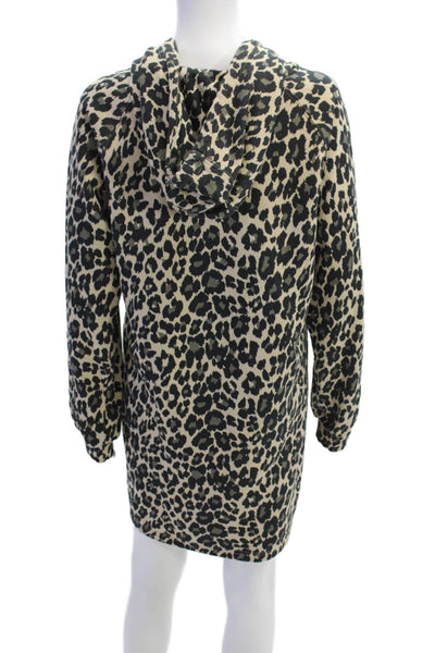 Nicole Miller Womens Long Sleeve Cheetah Hoodie Dress Brown Black Size Small