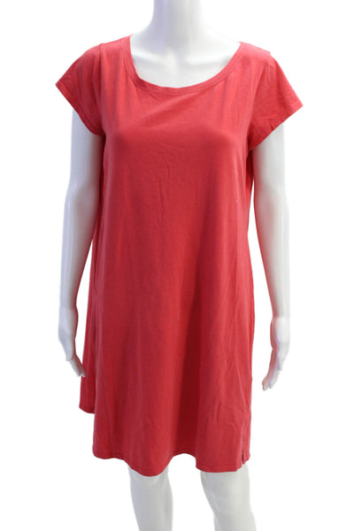 Eileen Fisher Womens Short Sleeve Scoop Neck Tee Shirt Dress Salmon Size Large