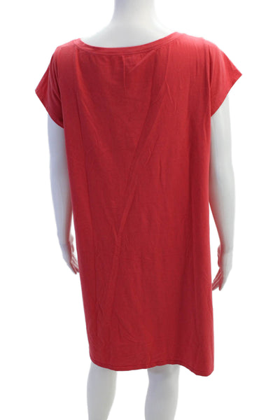 Eileen Fisher Womens Short Sleeve Scoop Neck Tee Shirt Dress Salmon Size Large