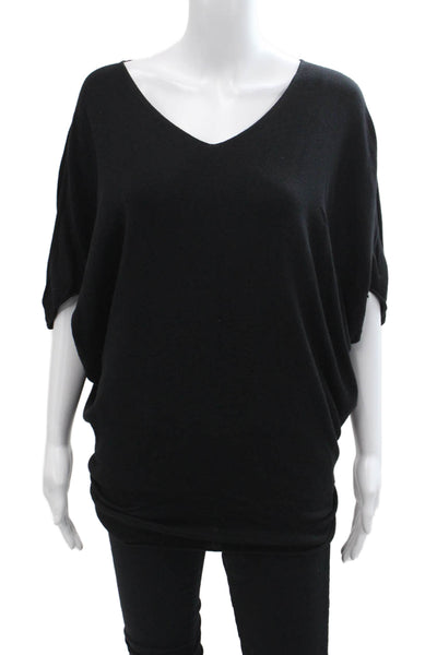 Paul Costelloe Womens Short Sleeves V Neck Pullover Sweater Black Size Medium