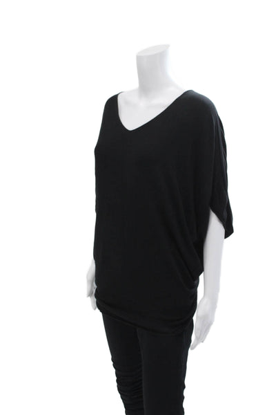 Paul Costelloe Womens Short Sleeves V Neck Pullover Sweater Black Size Medium