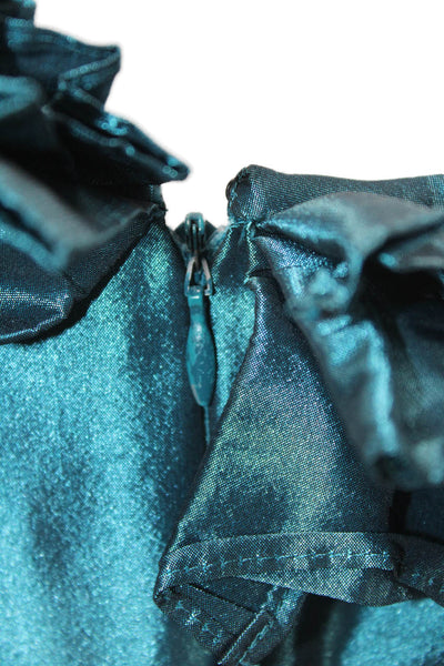 Ali Ro Womens Ruffled Short Sleeves Knee Length Sheath Dress Teal Blue Size 8