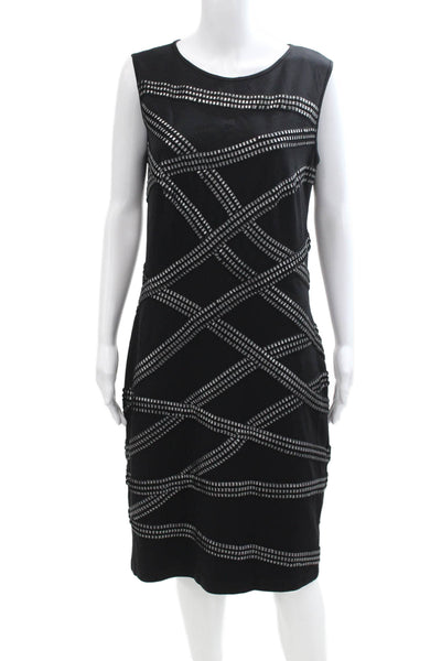 Tadashi Shoji Womens Textured Applique Body Con Dress Black Silver Size Large