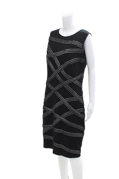 Tadashi Shoji Womens Textured Applique Body Con Dress Black Silver Size Large