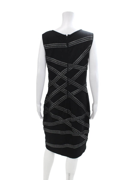Tadashi Shoji Womens Textured Applique Body Con Dress Black Silver Size Large