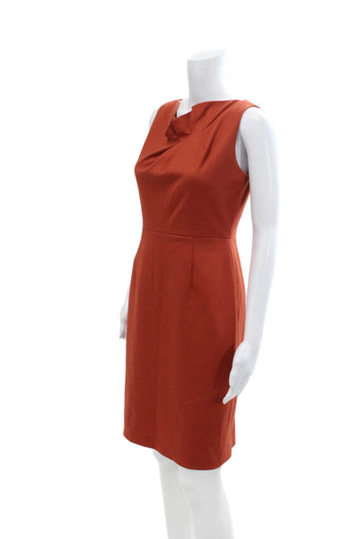 Elie Tahari Womens Sleeveless Ruffle Neck Pencil Dress Orange Wool Size 2