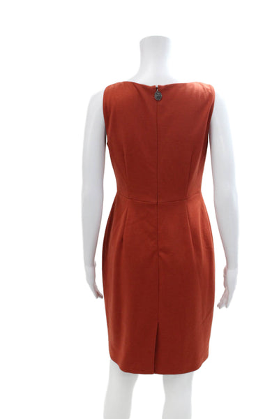 Elie Tahari Womens Sleeveless Ruffle Neck Pencil Dress Orange Wool Size 2