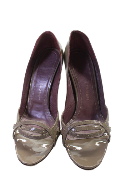Jean Michel Cazabat Womens Patent Leather Open Toe Pumps Brown Size 38.5 8.5