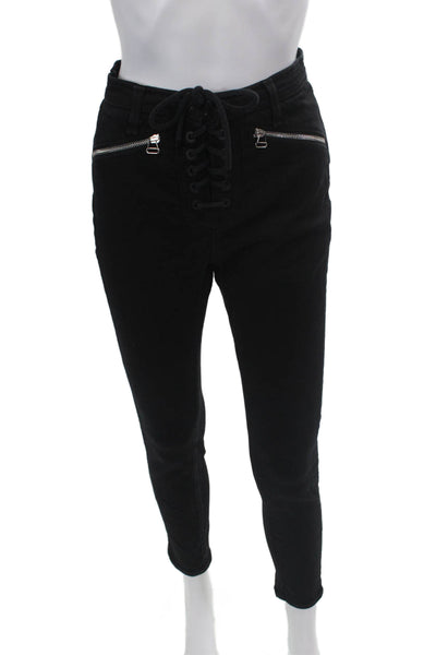 Rag & Bone Womens Textured Skinny Leg Tie Front Jeans Black Size EUR 29