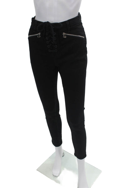 Rag & Bone Womens Textured Skinny Leg Tie Front Jeans Black Size EUR 29