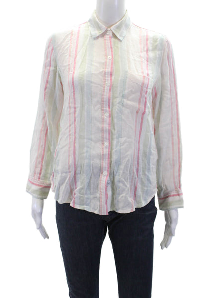 Rails Womens Linen Metallic Striped Collared Buttoned Blouse White Size XS