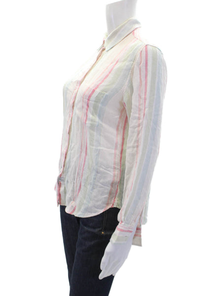 Rails Womens Linen Metallic Striped Collared Buttoned Blouse White Size XS