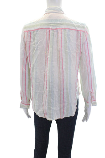 Rails Womens Linen Metallic Striped Collared Buttoned Blouse White Size XS