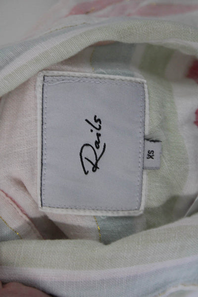 Rails Womens Linen Metallic Striped Collared Buttoned Blouse White Size XS