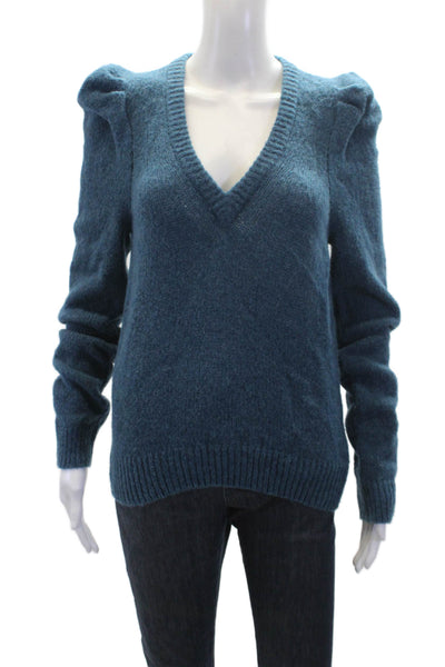 Nation LTD Womens Alpaca Puffy Sleeves V Neck Sweater Blue Size Extra Small