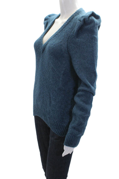 Nation LTD Womens Alpaca Puffy Sleeves V Neck Sweater Blue Size Extra Small