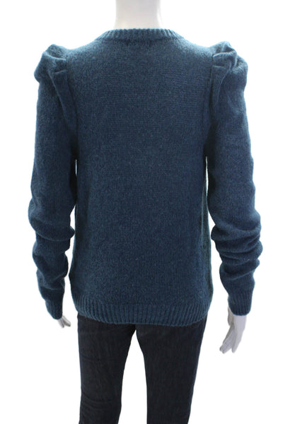Nation LTD Womens Alpaca Puffy Sleeves V Neck Sweater Blue Size Extra Small