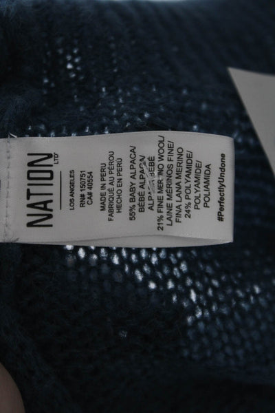 Nation LTD Womens Alpaca Puffy Sleeves V Neck Sweater Blue Size Extra Small