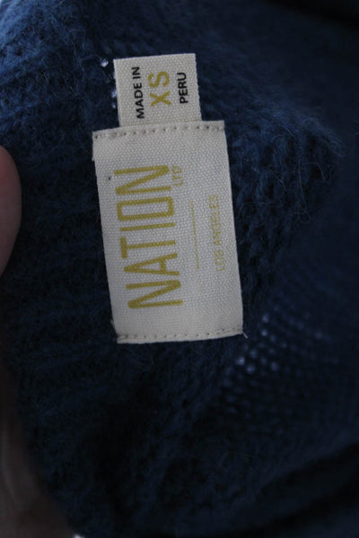 Nation LTD Womens Alpaca Puffy Sleeves V Neck Sweater Blue Size Extra Small