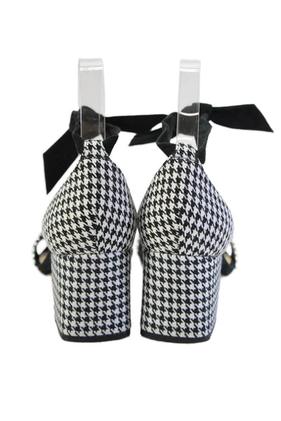 Alexandre Birman Womens Houndstooth Ankle Strap Sandals Black Size 37.5 7.5