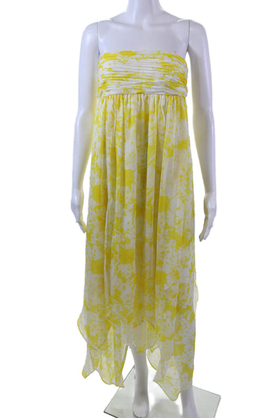 Jill Stuart Womens Back Zip Strapless Floral Sheer Shift Dress White Yellow 2