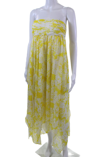 Jill Stuart Womens Back Zip Strapless Floral Sheer Shift Dress White Yellow 2