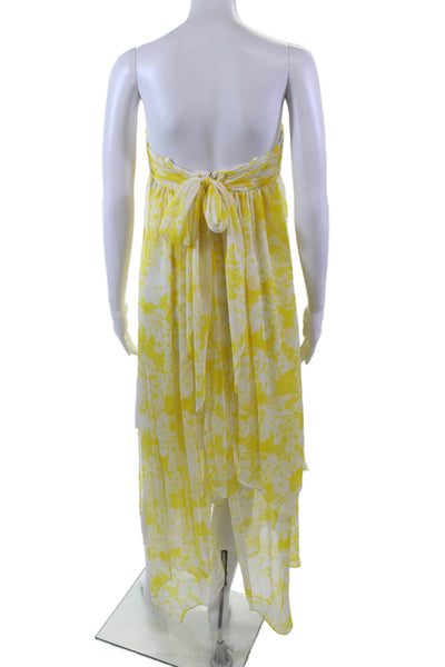 Jill Stuart Womens Back Zip Strapless Floral Sheer Shift Dress White Yellow 2