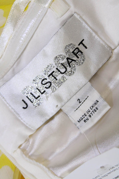 Jill Stuart Womens Back Zip Strapless Floral Sheer Shift Dress White Yellow 2